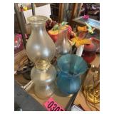 Oil lamps and blue glass vase set