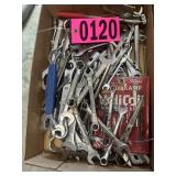 Box lot: assorted sized wrenches, thread kit, &
