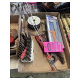 Box lot: (2) New calipers, roll of wire, assorted