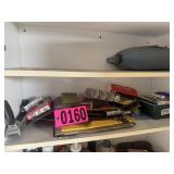 Shelf contents: sandpaper & snading wheels, spark