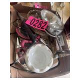 Box lot: Vanity items, curling iron, mirrors,