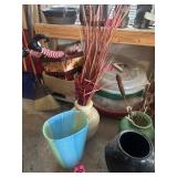 (2 pcs) Green/blue glass floor vase and ceramic