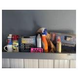 Shelf lot: antifreeze/coolant, spray bottles,