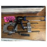 Caulking gun, router guide/jig attachment, drill