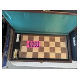 Wooden chess/checker board set with case and