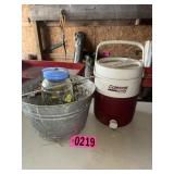 Galvanized wash tub with glass jar + Coleman