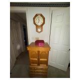 Oak floor model jewelry cabinet & wall clock