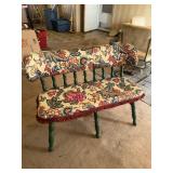 Green floral upholstered bench seat