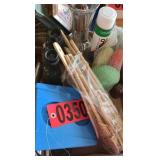 Wood cooking utensils, binoculars, and assorted