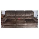 Brown cloth 3-cushion recliner sofa