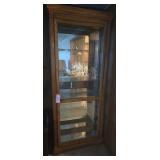 Oak glass front curio cabinet 70in x 32in x 12in