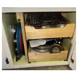 Cabinet w/Metal Pie Plates and Cookware