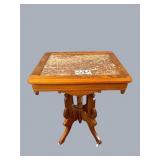 Woond marble top carved parlor table, 23.5' x 18'