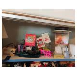 Contents of shelf - vases, bell, dï¿½cor