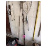 Asst Fishing rods and reels and net