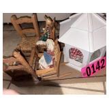 Flat of wood rockers, bird house