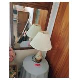 small table, lamp, mirror