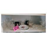 Contents of shelf - glass/crystal cups, dï¿½cor