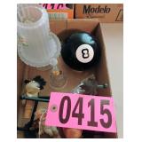 Flat of 8-ball, bell, vase