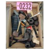 Flat of asst tabacco pipes and parts