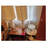End table, lamps, plant stand