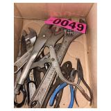 Flat of asst tools- wrenches, pliers