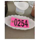 Milk glass dish and hat