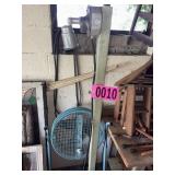 Blue fan and wood light stand