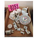Flat of tea set, mini pianos