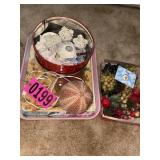 Asst TV trays, fruit dï¿½cor