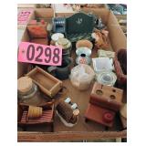 Flat of mini wood chairs and baskets