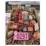 Flat of mini wood chairs and baskets