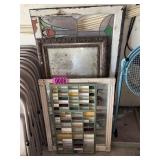 Assorted mirrors, windows, wood shelf
