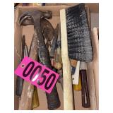 Flat of asst tools - hammers, screwdrivers, brush