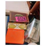 Cigar box, Avon soap, glass dish