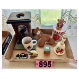 Assorted cardinal and bear decor including wooden