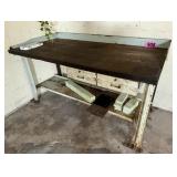 Large heavy-duty workbench with wood top, metal
