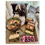 Assorted decorative household items including