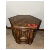 Hexagonal Carved Wood End Table Cabinet