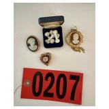 Cameo Brooches & celluloid/ivory bone pieces