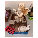 Seated Cherub Garden Statue & Ball Mason Jars