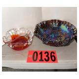 Amethyst Ruffled Carnival Glass Rose Bowl Duo