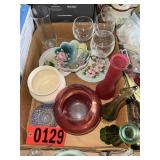 Pink Glass Bowl & Scalloped Ceramic Crock Lot
