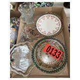 Holly Berry Holiday Dinner Plates & Snowman Tray