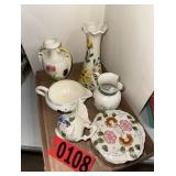 Floral Ceramic Trumpet Vases & Table Decor