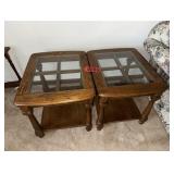 Pair of Window-Pane Glass Top End Tables