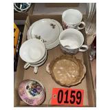 Floral Porcelain Tea Cups & Ceramic Crock Lot
