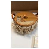 Longaberger Button basket with crocheted