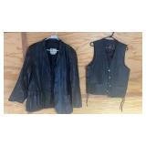 2 leather garments, biker vest size 42 and a