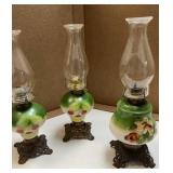(2) Antique Strawberry Painted Glass Oil Lamps